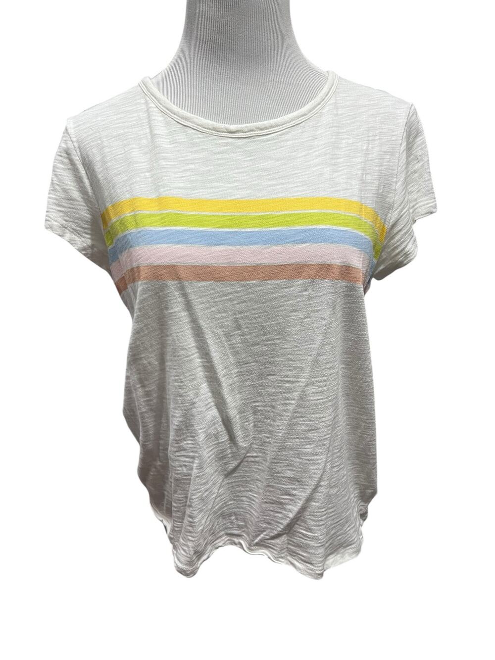 Lauren Conrad Women's Pastel Rainbow Striped T-Shirt SIZE Large
